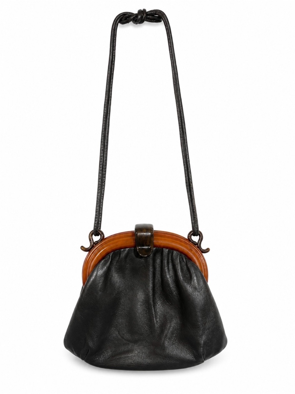 Vintage Brown Ande Handbag W/tortoiseshell-colored Lucite frame and clasp.